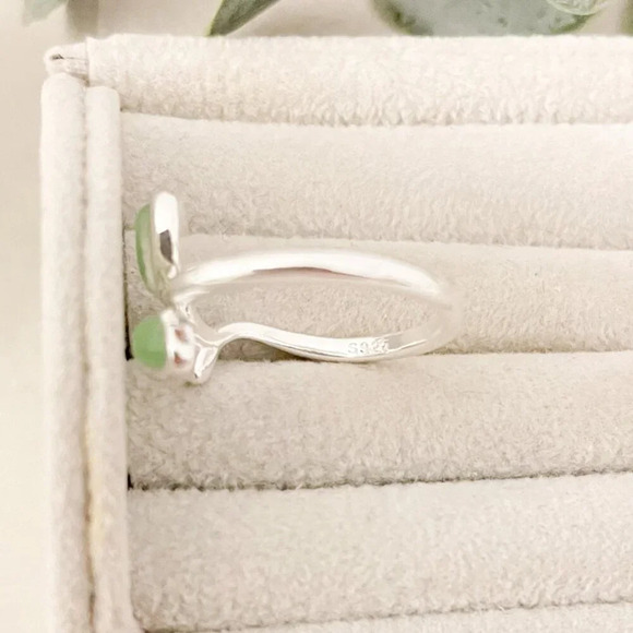 925 Sterling Silver Dainty Leaf Ring Twig Ring Branch Ring Green Stone Ring - Picture 8 of 8
